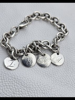 Tiffany & Co. Sterling Charm Bracelet Silver With 4 Retired Notes Initial Charms